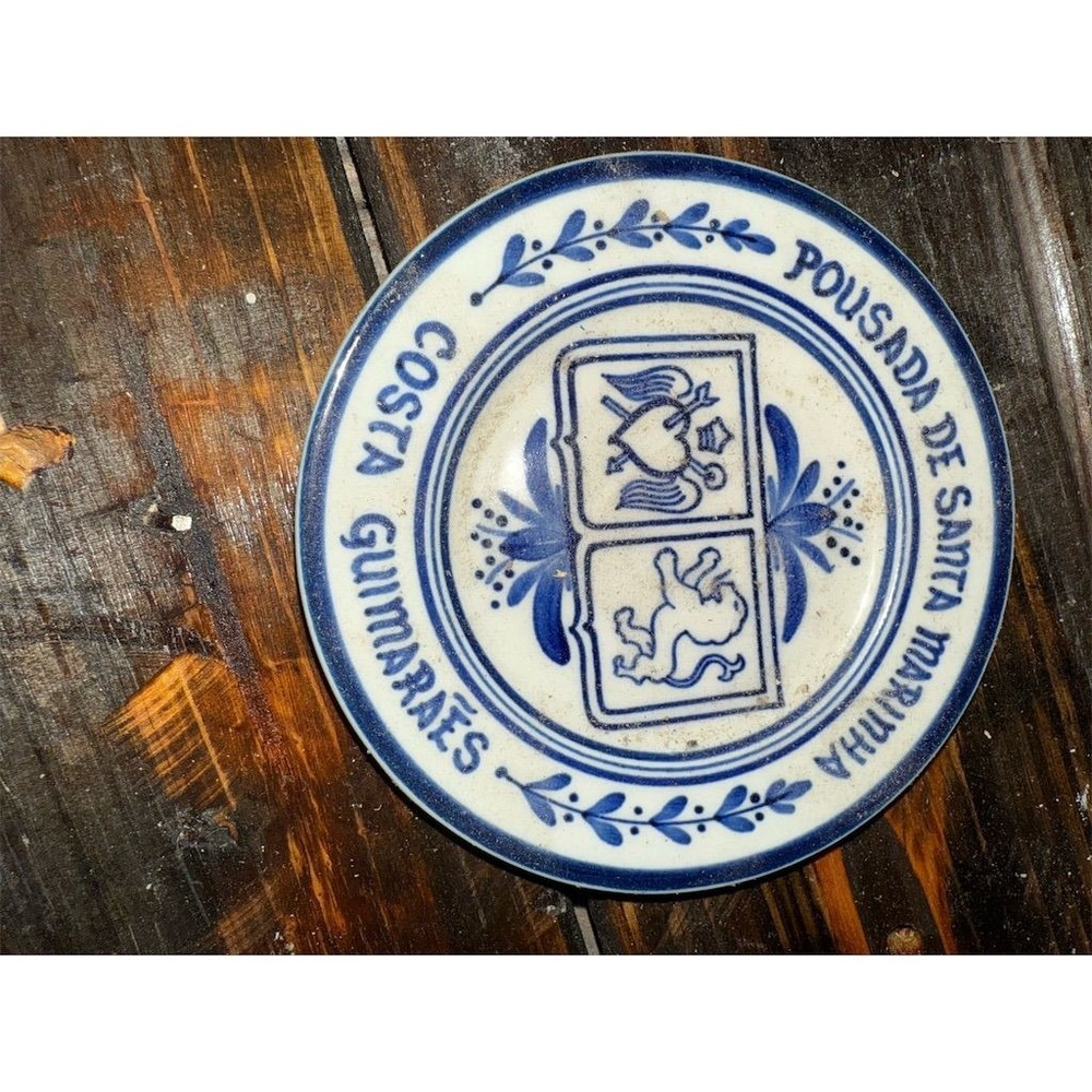 Vintage Louça Limoges Hand-Painted Blue Ceramic Collector Plate Portugal ashtray
